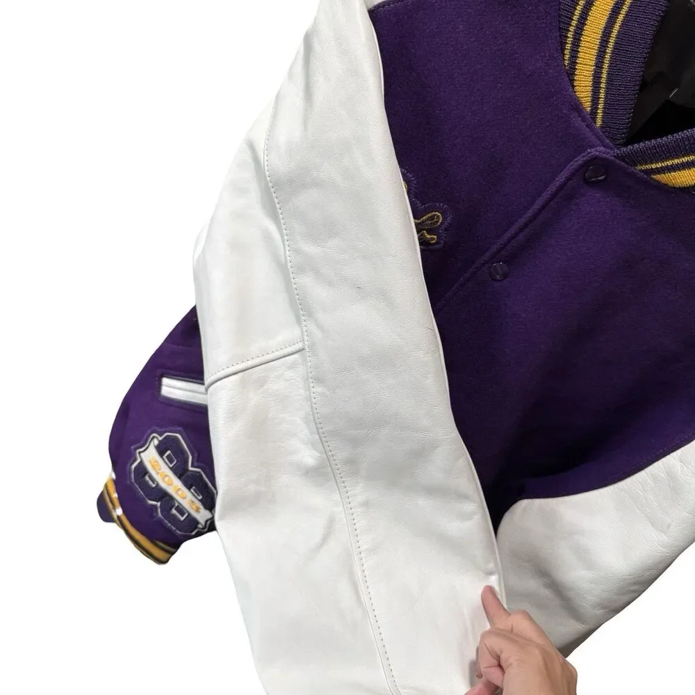 Vintage 2003 Letterman Jacket Varsity Purple Wool Leather Size 50 Jaguars